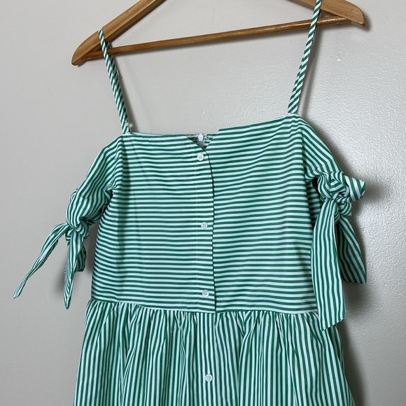 English Factory Tie Sleeve Bow Bardot Dress Striped Green and White Size M - Picture 7 of 16